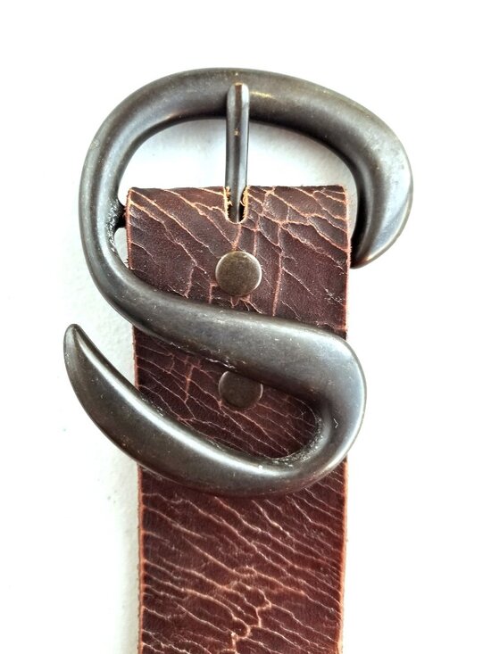BILL ADLER Accessories - Vintage Bill Adler Brown Belt Sz 36 Distressed Pattern, S-Shaped Brass Buckle